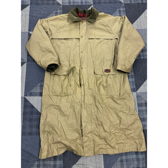 Vintage 90s Woolrich Corduroy Collar Plaid Parka Duster‎ Light Tin Cloth Mens XL - Picture 1 of 14